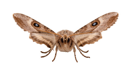 Brown furry moth with patterned wings and delicate legs © Isolde