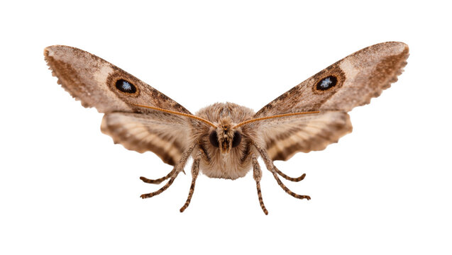 Brown furry moth with patterned wings and delicate legs