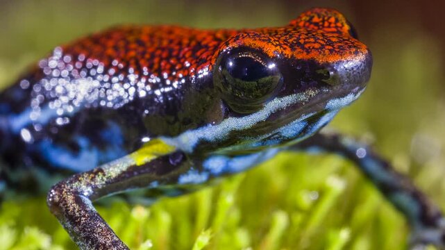 Ecuadorian Poison Frog (Ameerega bilinguis), Close-up. In rainforest, Orellana province, Ecuador.