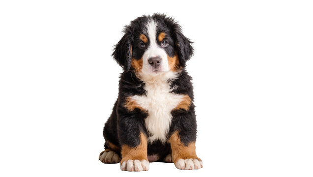 Fluffy Bernese Mountain Dog Puppy Sitting and Looking Up