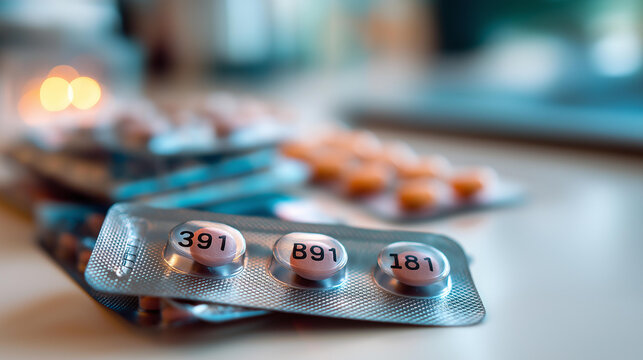 Macro close up of a printed expiration date on the side of a generic blister pack against a clean bright surface expiration date blister pack date check generic medicine