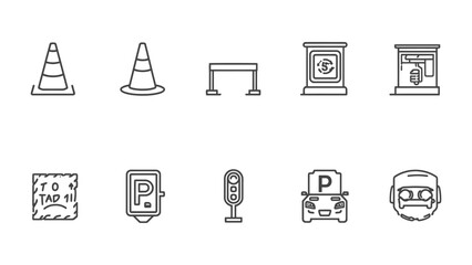 Parking and Road Signs Icons: A collection of parking and road signs, each meticulously crafted as an individual icon. © Ajhar234