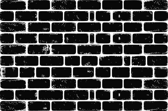 Brick wall texture, black rectangular blocks with grunge effect vector background.