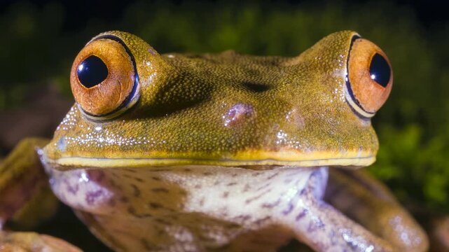 Close up of the head of the Map Treefrog (Boana ventrimaculata). In the rainforest, Orellana province, Ecuador.