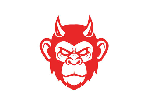 Red devil monkey mascot logo design on white background