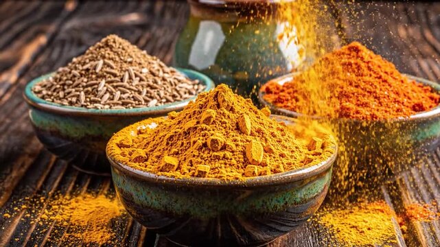 Colorful Spice Powders Ready for Cooking