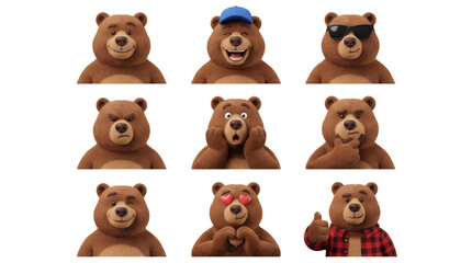 Obraz premium Cute Bear Character Sticker Set With Various Expressions And Accessories