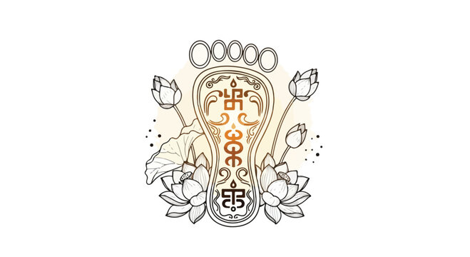 Hindu Lakshmi Footprint Vector Illustration with Lotus Flowers