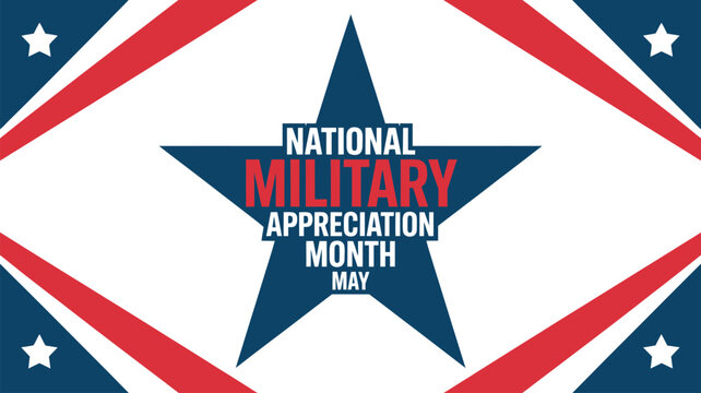 national military appreciation month patriotic star design with red white blue background honoring armed forces service banner