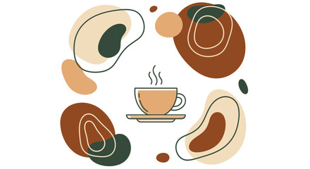Obraz premium Abstract Coffee Break: Warm Drink in Organic Shapes, Earth Tones, Minimalist Design