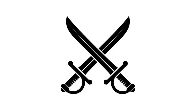 Two crossed sabers on a white background, symbol of battle, duel, and conflict