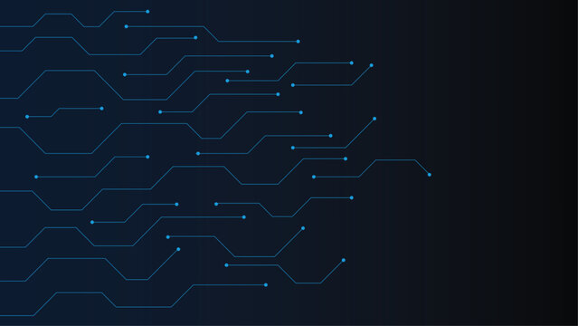 Dark Blue Technology Circuit Background with Digital Network Lines and Gradient Copy Space