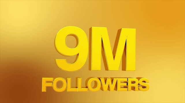 9 million followers milestone celebration text animation for social media growth and influencer success 4K