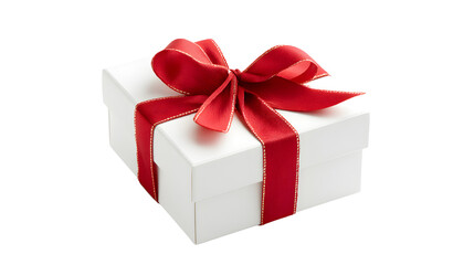 Obraz premium gift packaging cutout of elegant white gift box with red ribbon, festive present with refined folds and premium finish, sharp focus, clean edges high definition, isolated on white background