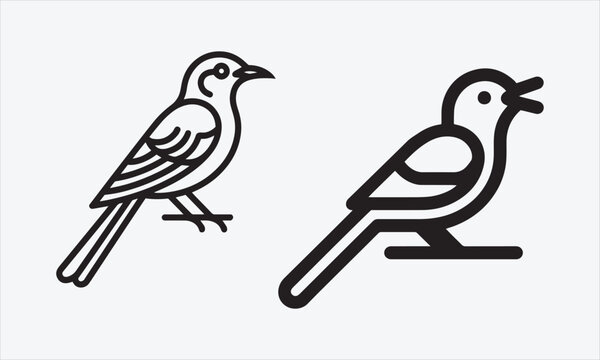 page line art icon set the mockingbird black vector illustration