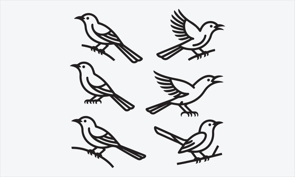 page line art icon set the mockingbird black vector illustration