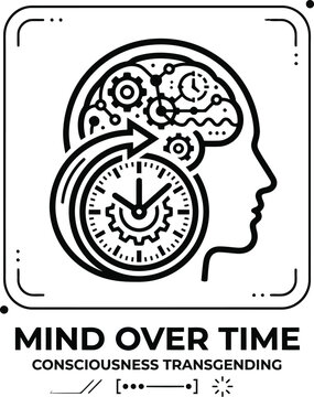 Mind Over Time Conceptual Vector Illustration of Human Brain and Clock