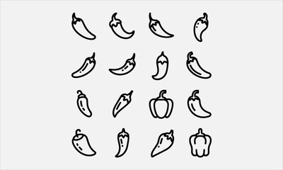 Naklejka premium A black and white chilli peppers illustration line art of a vector icon set page vector illustration