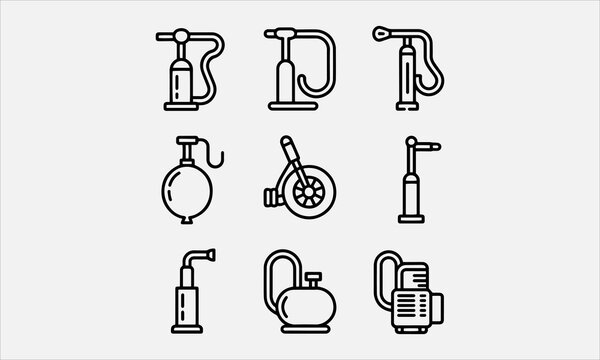 Air Pump Line art vector icon set filled trendy design vector illustration