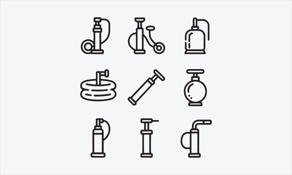 Air Pump Line art vector icon set filled trendy design vector illustration