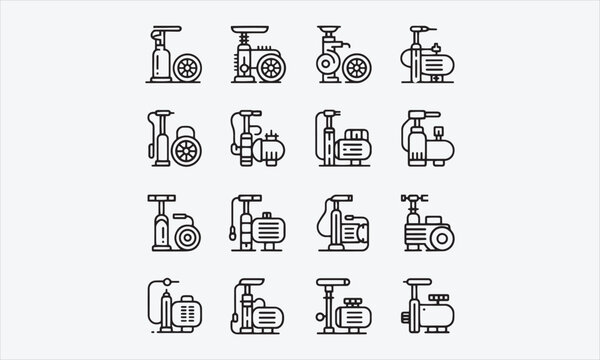 Air Pump Line art vector icon set filled trendy design vector illustration