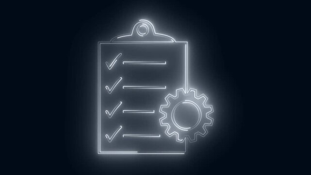 Document icon with representing project management concept with neon effect