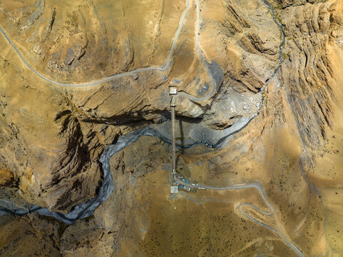 Chicham Bridge Spiti Valley Aerial Himalayan Gorge Asia Highest Suspension Bridge Spiti Valley India	