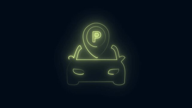 Neon line Car Parking with location icon