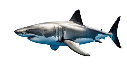 Fototapeta premium Gray Great White Shark Swimming Sideways with Open Mouth