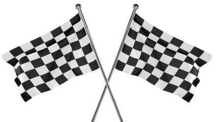 Fototapeta premium Crossed checkered flags on silver poles waving gently