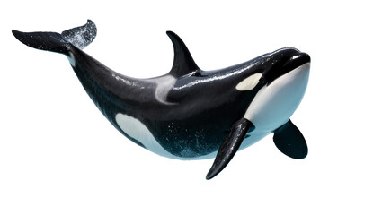 Swimming Black and White Killer Whale with Dorsal Fin and Blue Undertones © Rowan