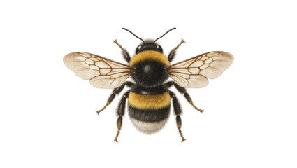 Fototapeta premium Fuzzy striped Bumblebee with spread wings and hairy body