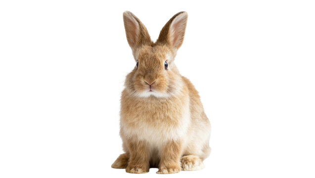 Fluffy brown rabbit sitting attentively with long ears