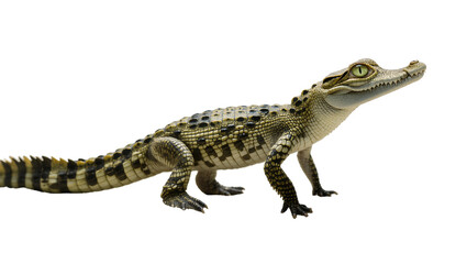 Fototapeta premium Young Spotted Crocodile Resting on Side with Textured Skin