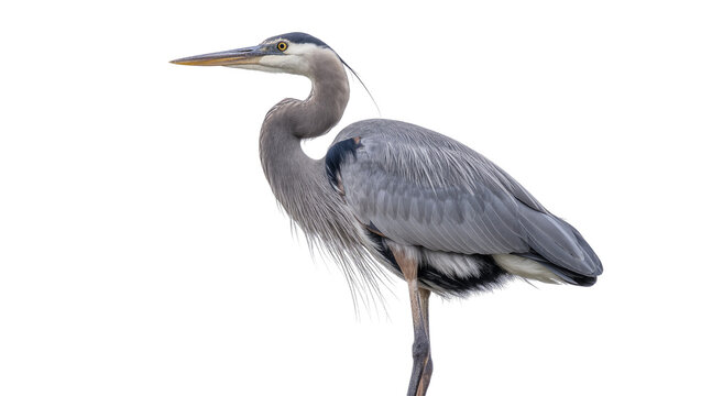 Gray Great Blue Heron Standing with Long Yellow Beak and Legs
