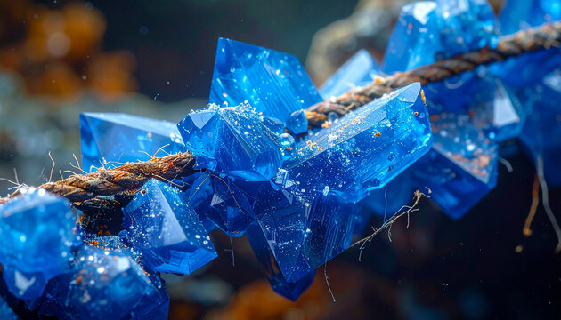 Blue crystal formation on rope