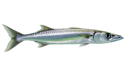 Naklejka premium Long silvery Barracuda Fish with dark eye and pointed snout
