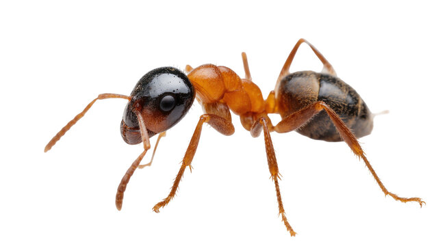 Orange headed ant with black thorax and legs close up
