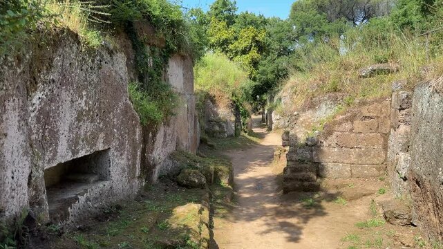Exterior View of Ancient Etruscan Burial Mound in Italy