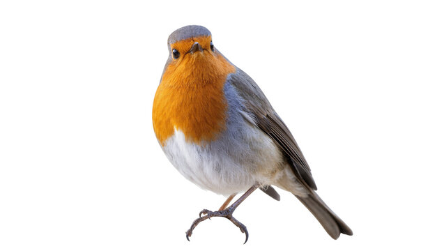 European Robin perched with orange breast and gray blue wings