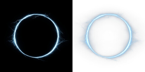 Fototapeta premium Electric blue circle design with sparks isolated on transparent and black background, for use in various projects and graphics, light overlay, PNG