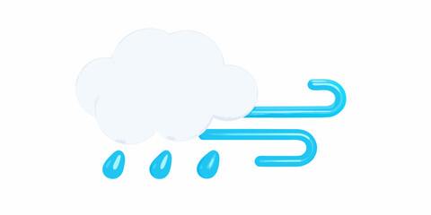 Obraz premium 3d cloud icon with wind and raindrops on white background