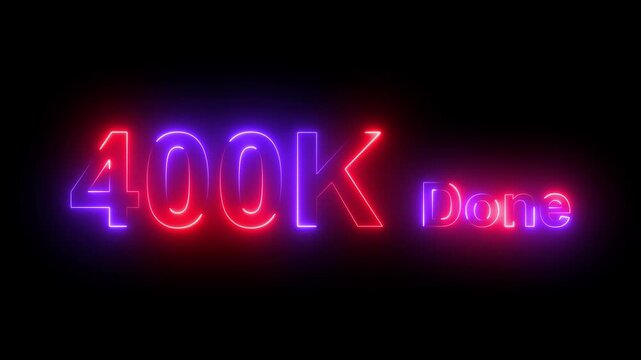 400 k views neon sign glowing red digital countdown animation background