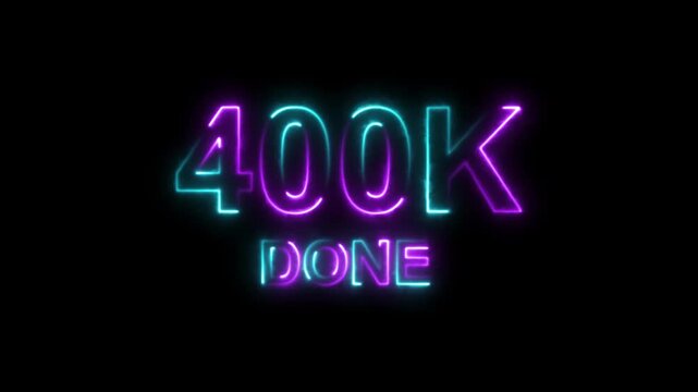 Neon sign 400 k done progress bar animation purple glow digital loading screen
