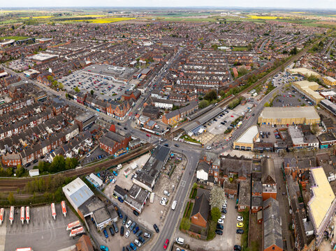 Aerial view of Goole town centre in East Yorkshire, UK