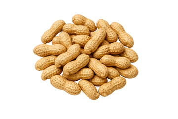 Obraz premium Pile of whole peanuts in shells, a healthy snack food. Raw groundnuts, a common legume and ingredient for peanut butter, isolated on white.
