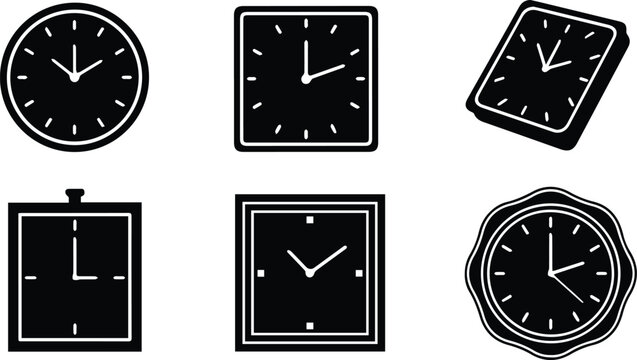 set of six minimalist analog clocks in flat design vector illustration