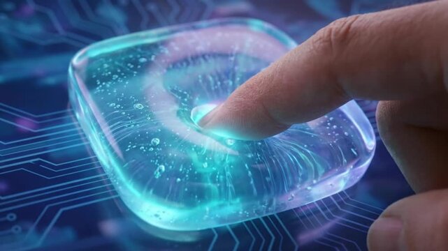 Touch interactivity demonstration digital technology visual content futuristic environment close-up view concept of innovation in user experience