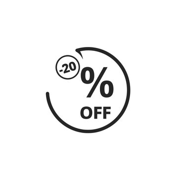 A black and white circular graphic displaying a percentage discount offer with the text "OFF" below the percentage symbol.