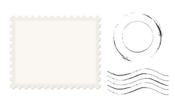 Postage stamp. Blank grunge postage postmark. Empty mail delivery template.